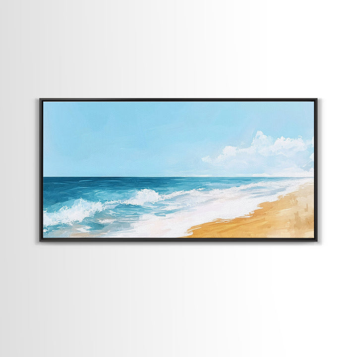 Ocean Beach Painting, seascape painting, coastal wall art, nautical decor, beach house art, panoramic painting, Canvas Print