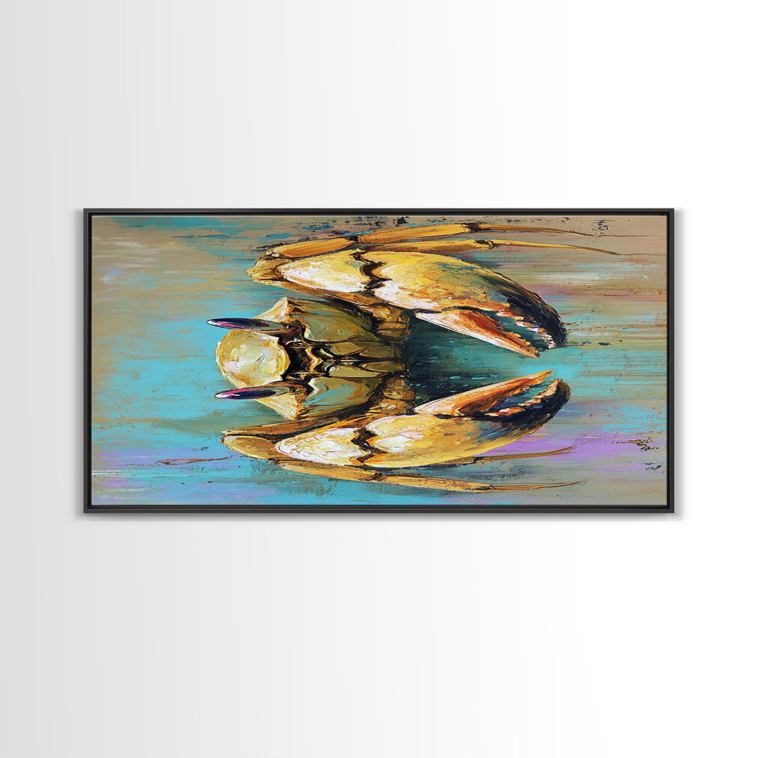 Crab Painting, Coastal Decor, Nautical Wall Art, Rustic Art, Framed Canvas Print, Ocean Artwork, Beach House Art, Marine Life Art