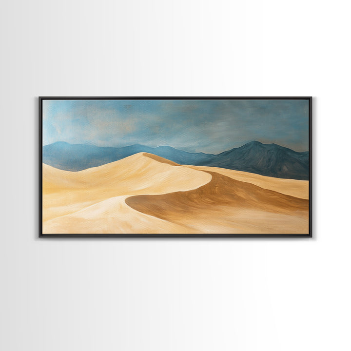 Desert Landscape, Mountain Painting, Rustic Decor, Southwest Wall Art, Framed Canvas Print, Panoramic Art, Earthy Tones Wall Art
