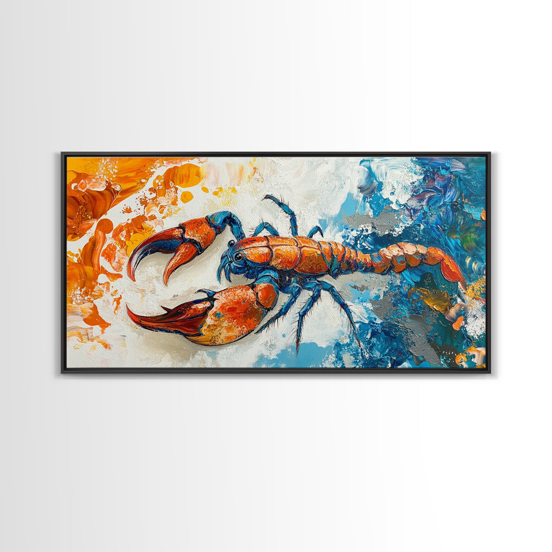 Crayfish Painting, Coastal Decor, Nautical Wall Art, Rustic Art, Framed Canvas Print, Marine Life Artwork, Ocean Inspired Art