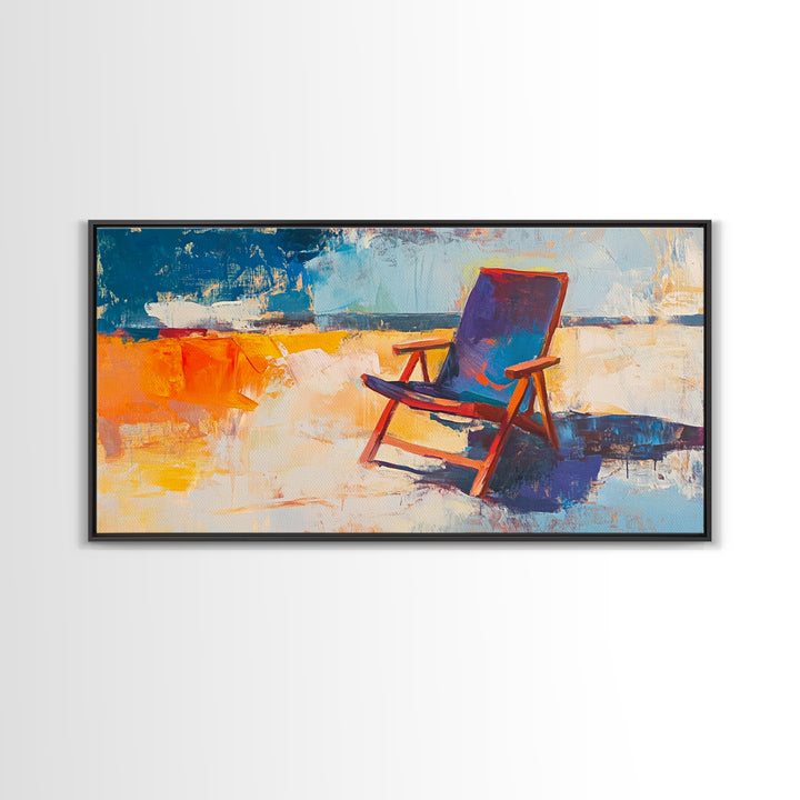 Beach Chair Art, coastal decor, surf wall art, framed canvas print, blue and green wall art, whimsical art, tropical painting