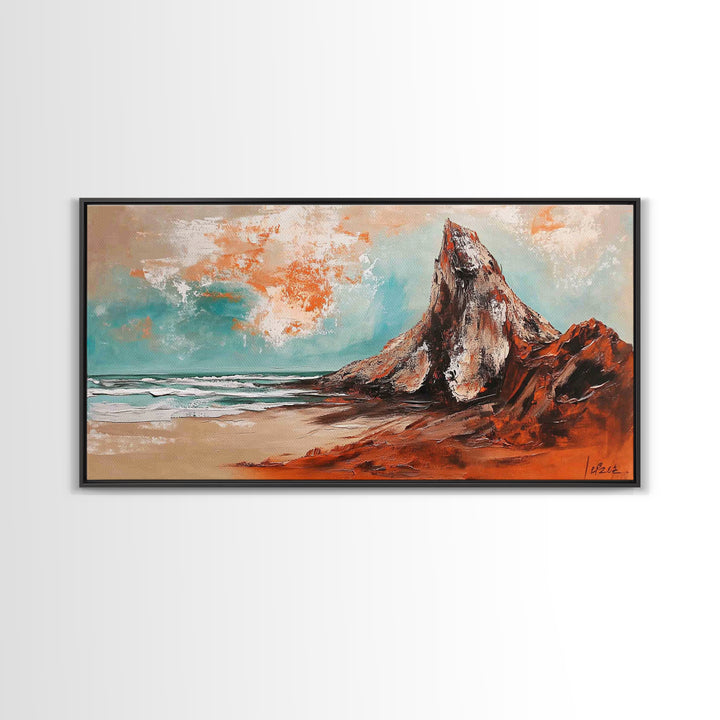 Desert Mountain, Canvas Print, rustic art, landscape painting, extra wide painting, panoramic wall art, above sofa art