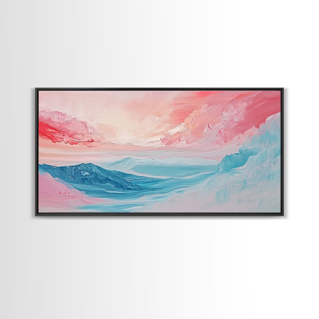 Abstract, pink blue, dreamy sky, Canvas Print, pink abstract art, landscape painting, soft color art, horizontal wall art