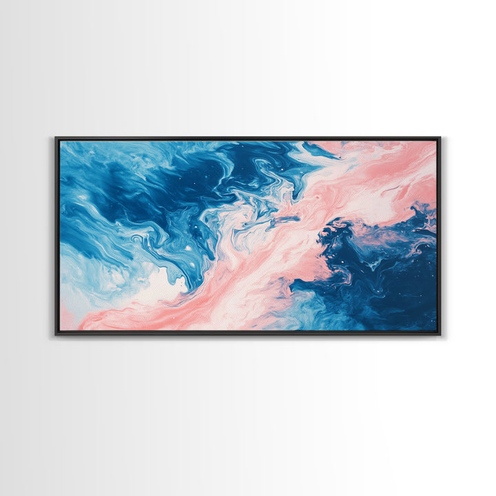 Blue Pink Abstract, Fluid Art, Ocean Inspired, Canvas Print, Whimsical Art, Light Pink Wall Art, Teal Wall Art, Therapy Art