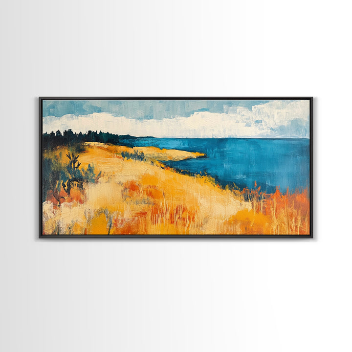 Coastal Landscape, Ocean Painting, Nautical Decor, Rustic Art, Farmhouse Art, Living Room Art, Framed Canvas Print, Extra Wide Art, Bedroom Art
