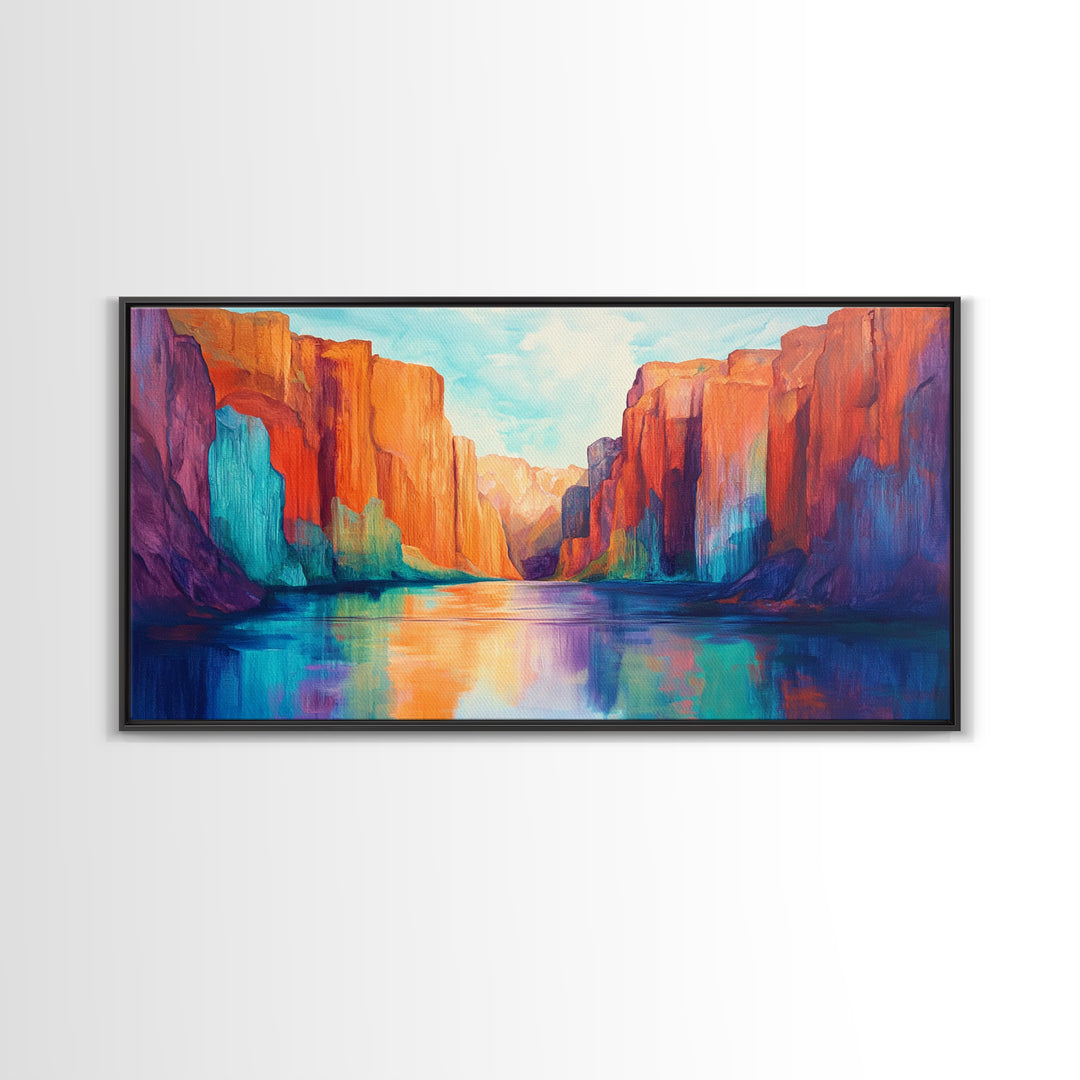 Canyon painting, southwest wall art, mountain painting, bold colors, moody art, rustic wall art, extra wide art, canvas print, scenic landscape