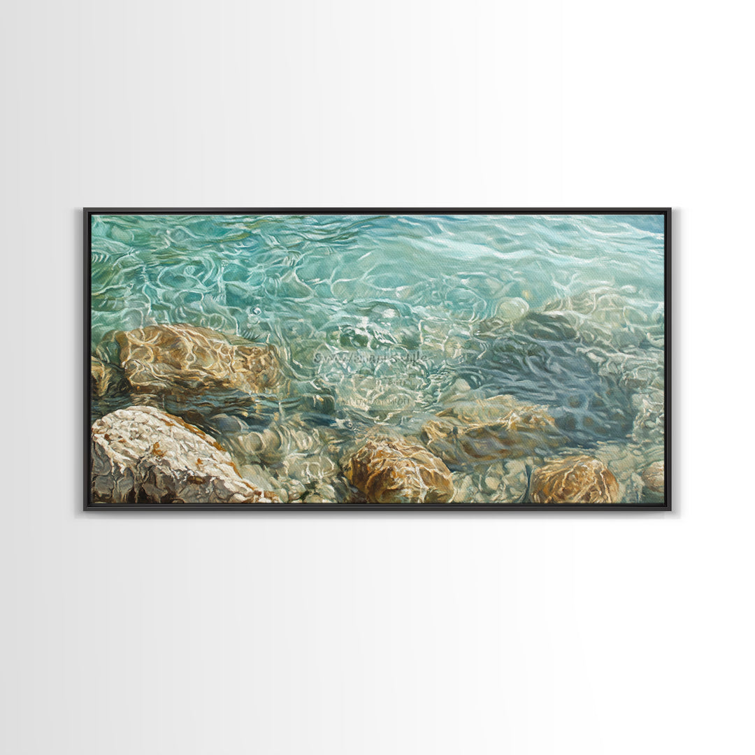 Crystal Clear Water, coastal painting, nautical wall art, beach house decor, ocean inspired art, Framed Canvas Print, blue and green wall art