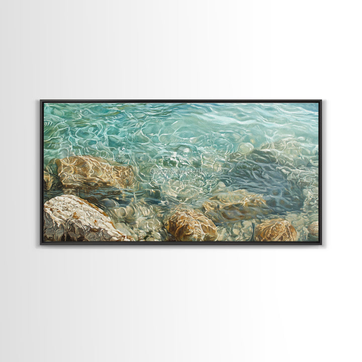 Crystal Clear Water, coastal painting, nautical wall art, beach house decor, ocean inspired art, Framed Canvas Print, blue and green wall art