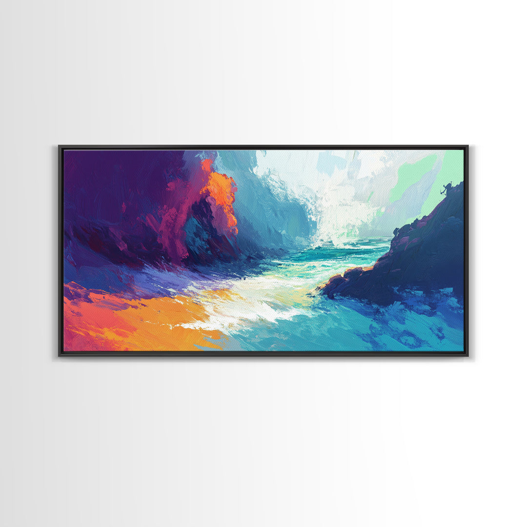 Abstract Seascape, Moody Ocean Painting, Dark Romance Painting, Nautical Wall Art, Coastal Decor, Framed Canvas Print, Large Art