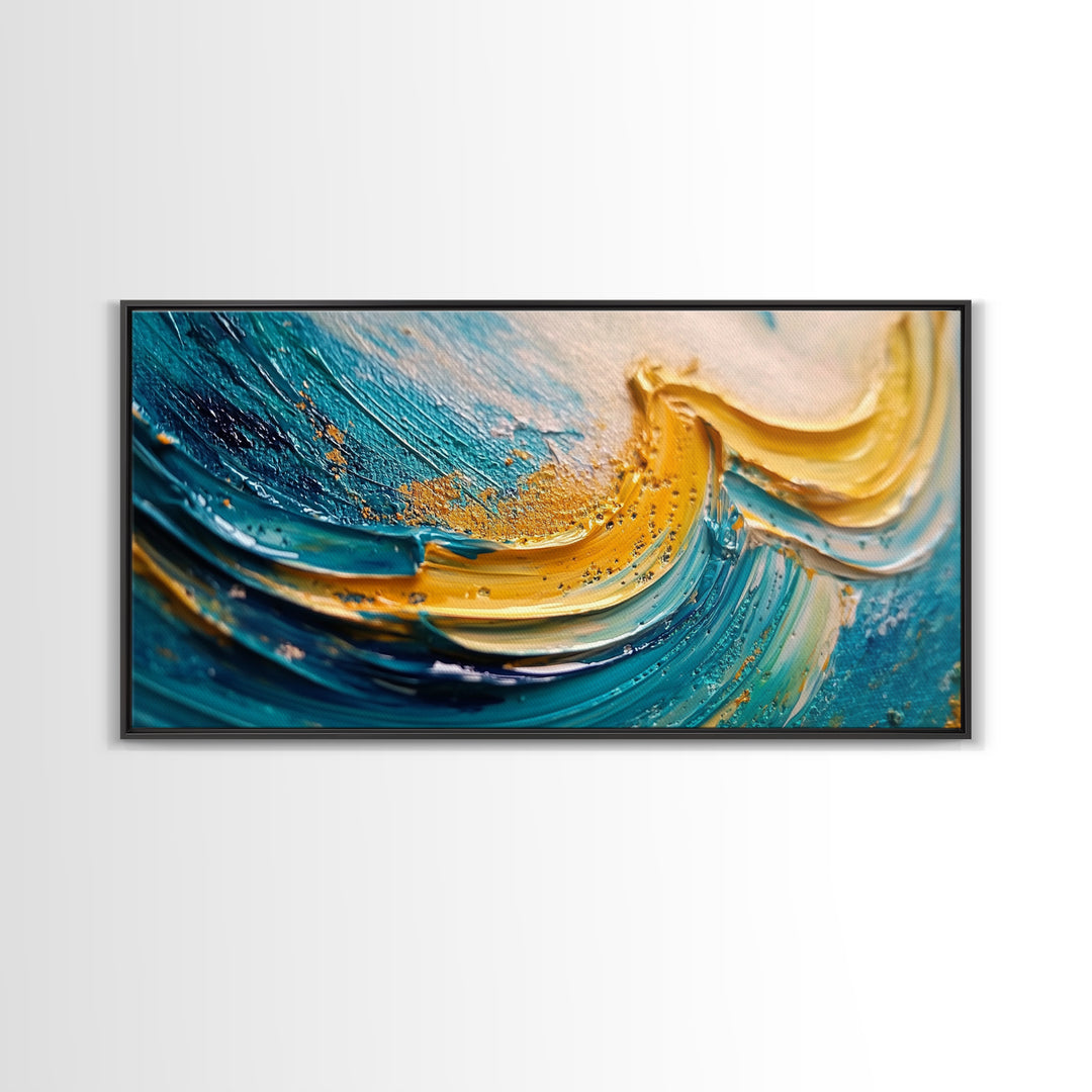 Abstract Ocean, Textured Painting, Teal Wall Art, Nautical Decor, Horizontal Wall Art, Framed Canvas Print, Coastal Decor, Extra Wide Art