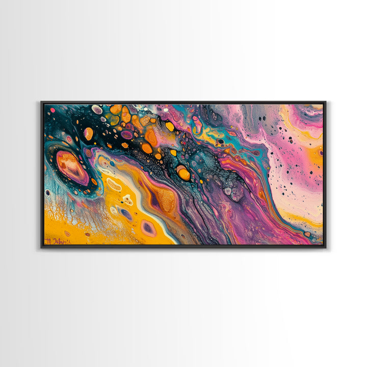 Abstract Galaxy, blotter art, cosmic painting, psychedelic art, vibrant colors, wabi sabi art, contemporary art, Framed Canvas Print