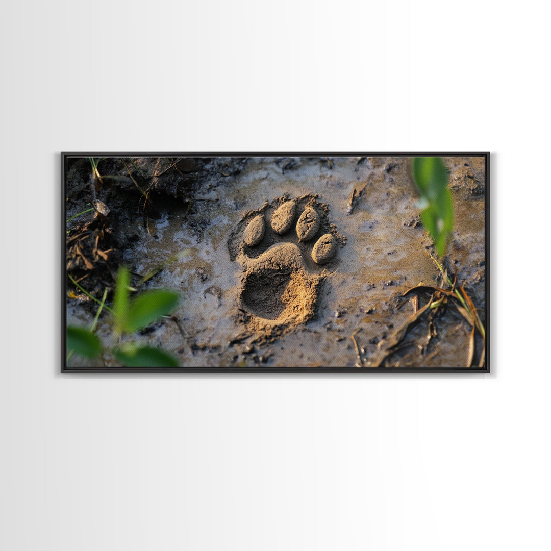 Animal Paw Print, rustic decor, moody art, nature painting, wildlife art, earthy tones, textured wall art, Framed Canvas Print