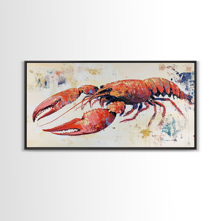 Crayfish Painting, Seafood Art, Rustic Wall Art, Coastal Kitchen Decor, Fishing Art, Nautical Decor, Long Narrow Wall Art, Canvas Print