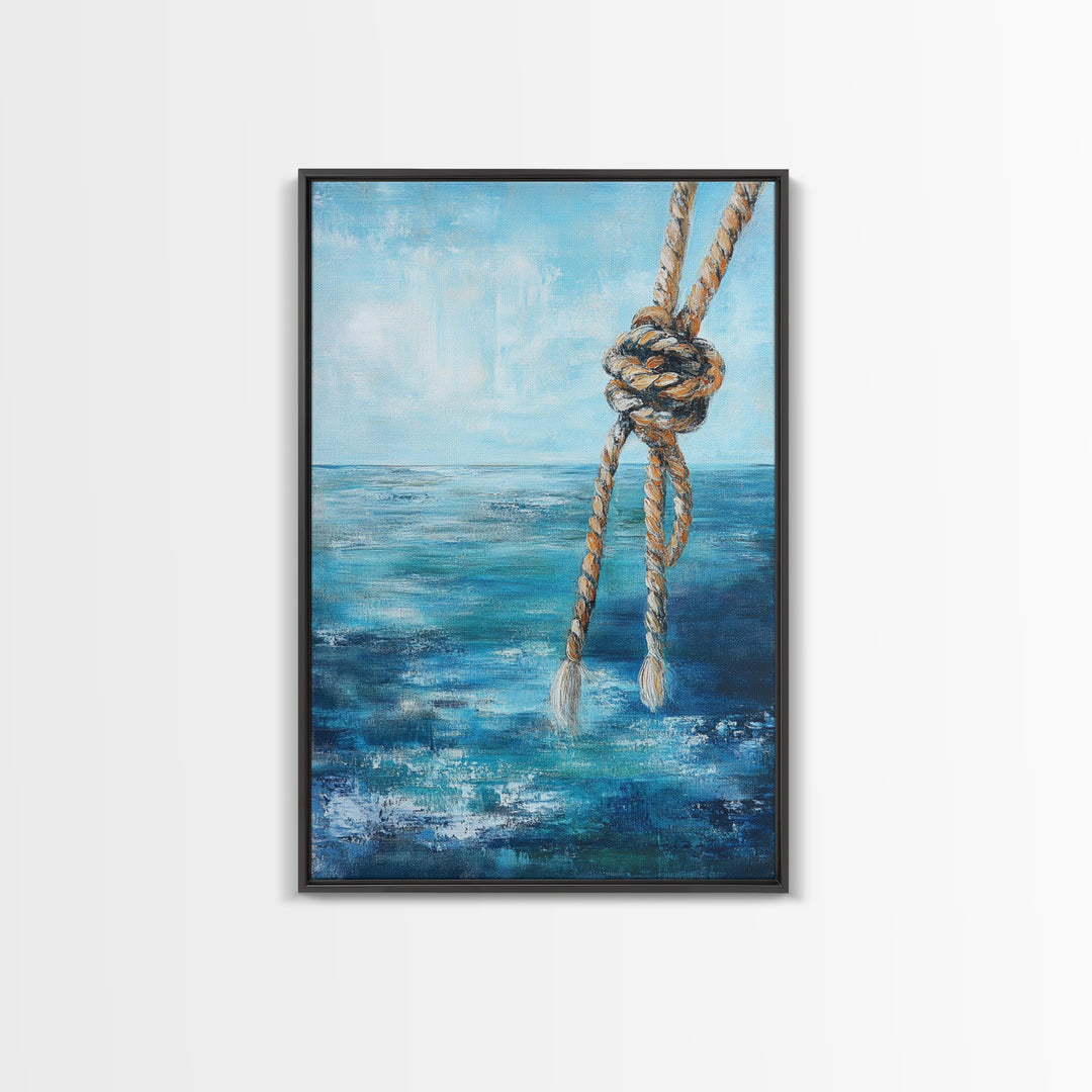 Nautical Rope Art, Coastal Decor, Ocean Inspired Painting, Maritime Wall Art, Blue and Green Wall Art, Canvas Print