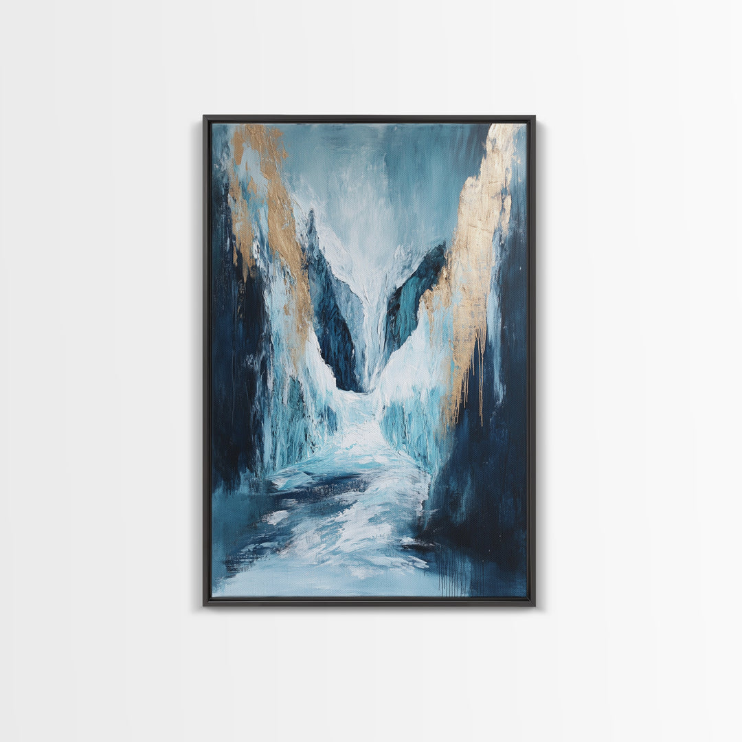 Abstract Glacier, wabi sabi art, zen wall art, blue and green wall art, minimalist art, Framed Canvas Print