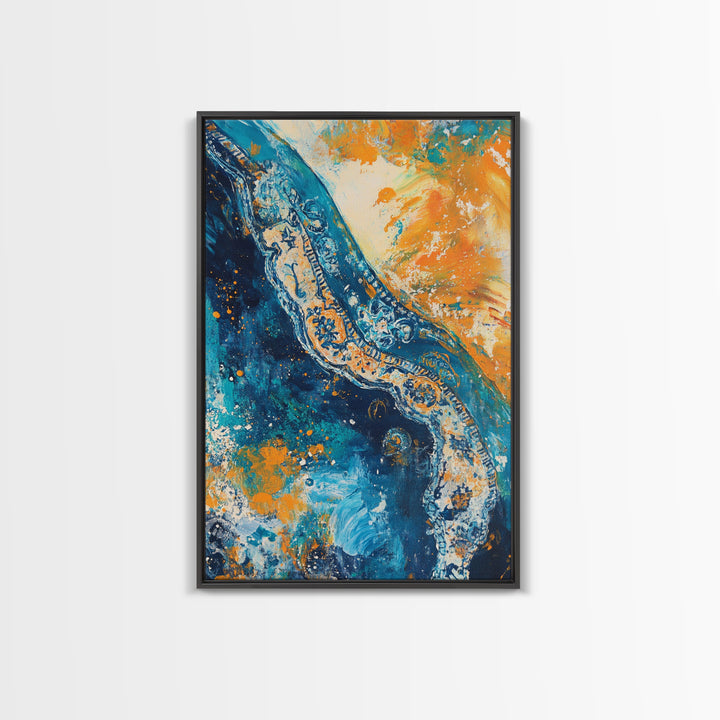 Abstract Ocean, Coastal Landscape Art, Blue and Green Wall Art, Teal Wall Art, Nautical Decor, Framed Canvas Print, Gift Idea