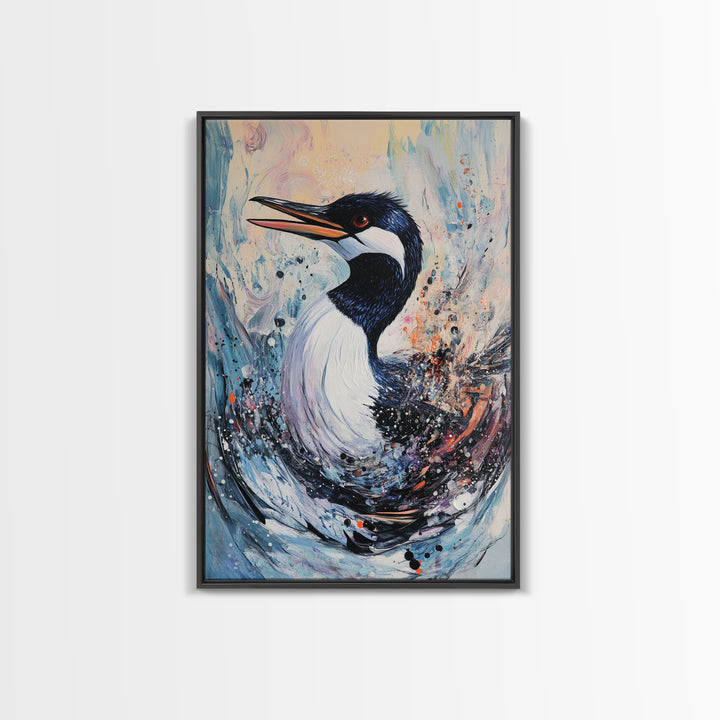Abstract Loon, bird art, teal wall art, moody art, coastal decor, nautical painting, gift idea for her, Canvas Print, living room art