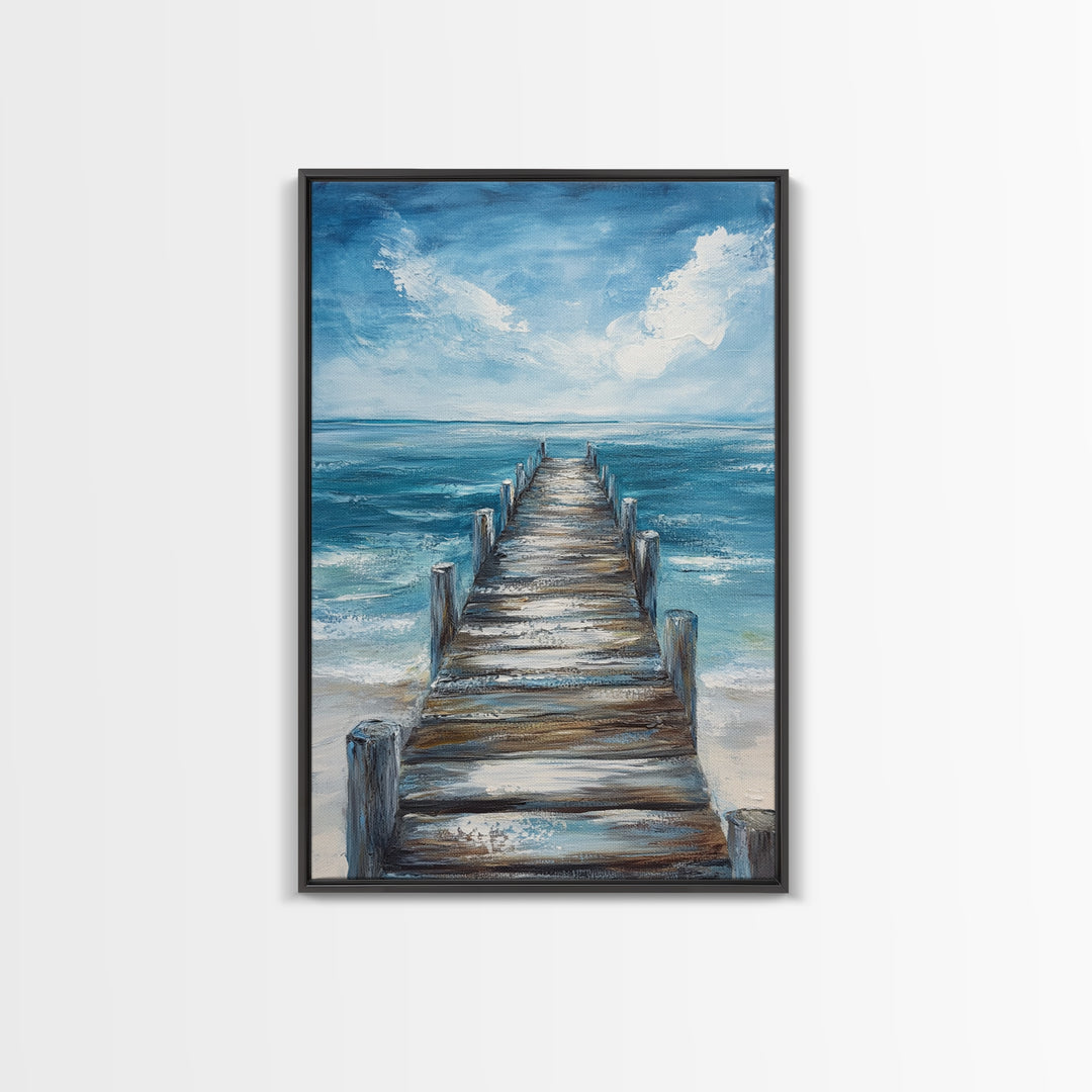 Ocean Dock Painting, Nautical Wall Art, Coastal Landscape Art, Seascape Painting, Canvas Print, Rustic Decor, Bedroom Art, Minimalist Art