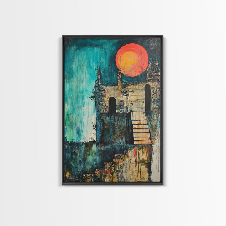 Abstract Castle, moody art, dark romance painting, gothic wall art, Canvas Print, Ozymandias art, blue and green wall art, vintage art