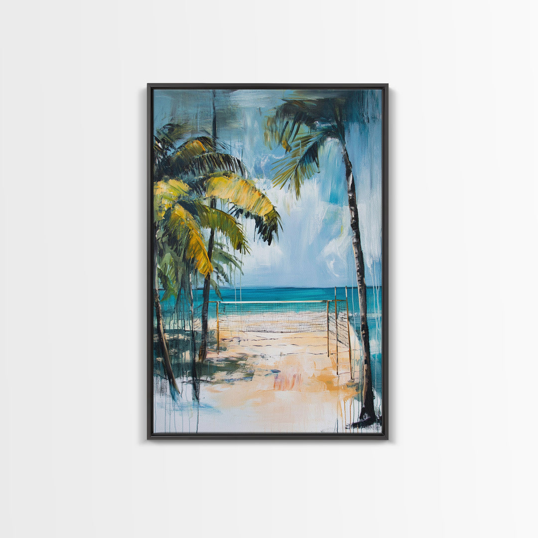 Beach Volleyball, Palm Tree Art, Nautical Painting, Coastal Wall Art, Ocean Art, Seascape Art, Canvas Print, Guest Room Art