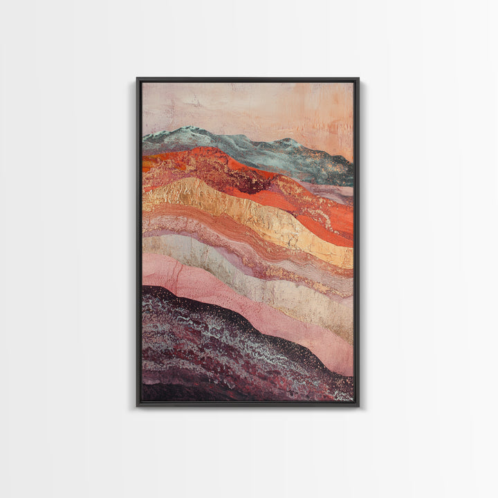 Abstract Landscape, mountain painting, geometric wall art, southwest wall art, moody art, gold abstract art, canvas print, wall art