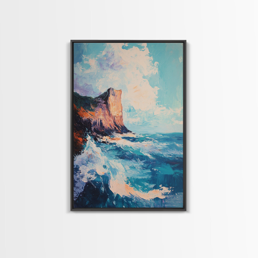 Coastal Cliffs, Seascape Painting, Ocean Waves, Canvas Print, Nautical Wall Art, Coastal Decor, Beach Art, Living Room Art