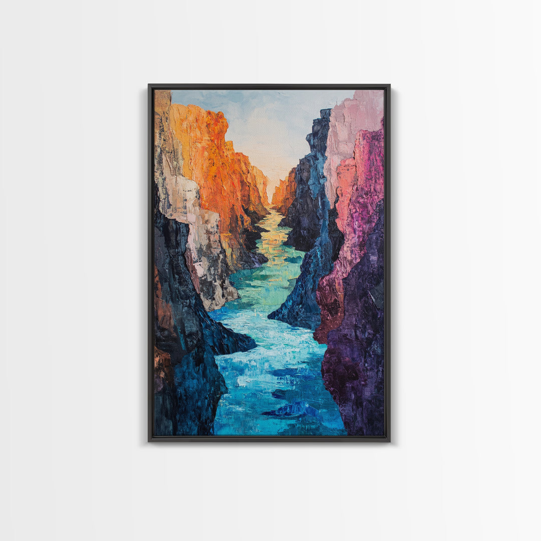 Canyon River, Southwest Wall Art, Canvas Print, Landscape Painting, Rustic Decor, Adventure Art, Moody Art, Tall Narrow Art