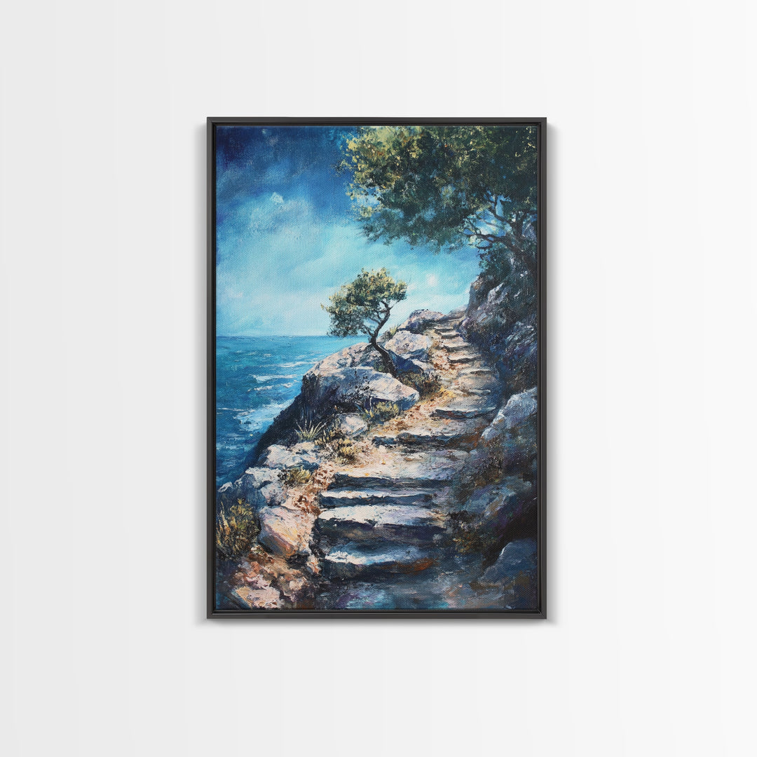 Rocky Path, Seaside Painting, Canvas Print, Coastal Landscape Art, Nautical Wall Art, Rustic Art, Above Bed Wall Art, Gift Idea