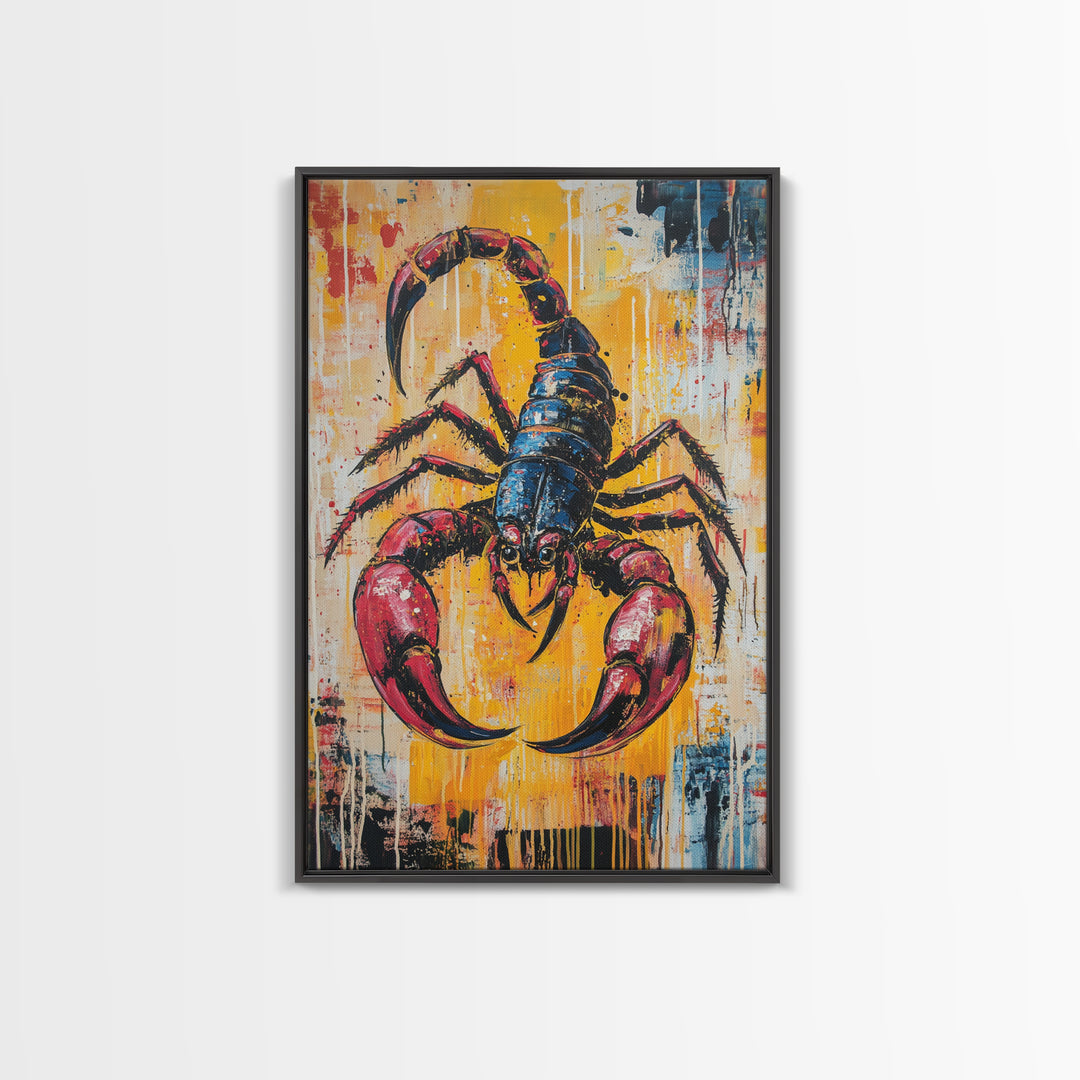 Bold Scorpion Framed Canvas Print Fierce Animal Wall Art, Yellow and Red Painting, Statement Office Decor, Wildlife Art Lovers Gift