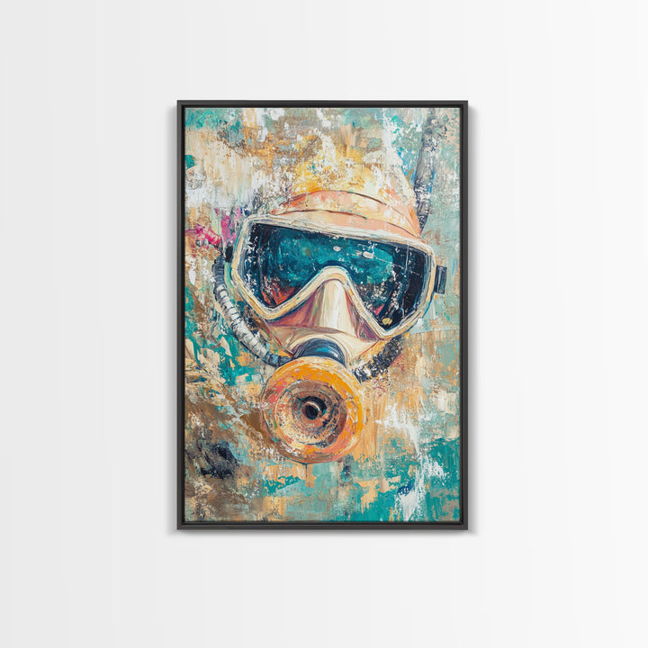 Diver Mask Artwork Canvas Print Scuba Diving Art, Nautical Wall Decor, Ocean Explorer Painting, Coastal Adventure Wall Art