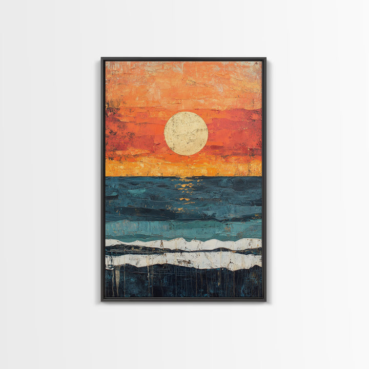 Vibrant Sunset Seascape Canvas Print, Beach House Art, Coastal Sunset Painting, Ocean View Wall Art, Nautical Home Decor, Serene Landscape