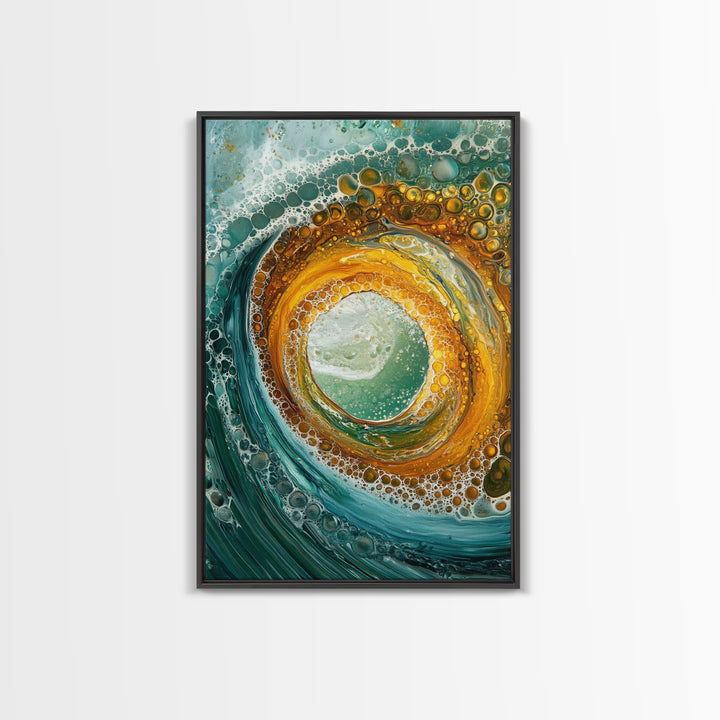 Ocean Wave Swirl Canvas Print | Abstract Beach Wall Art | Turquoise Gold Painting | Coastal Home Decor | Surfer Wall Art