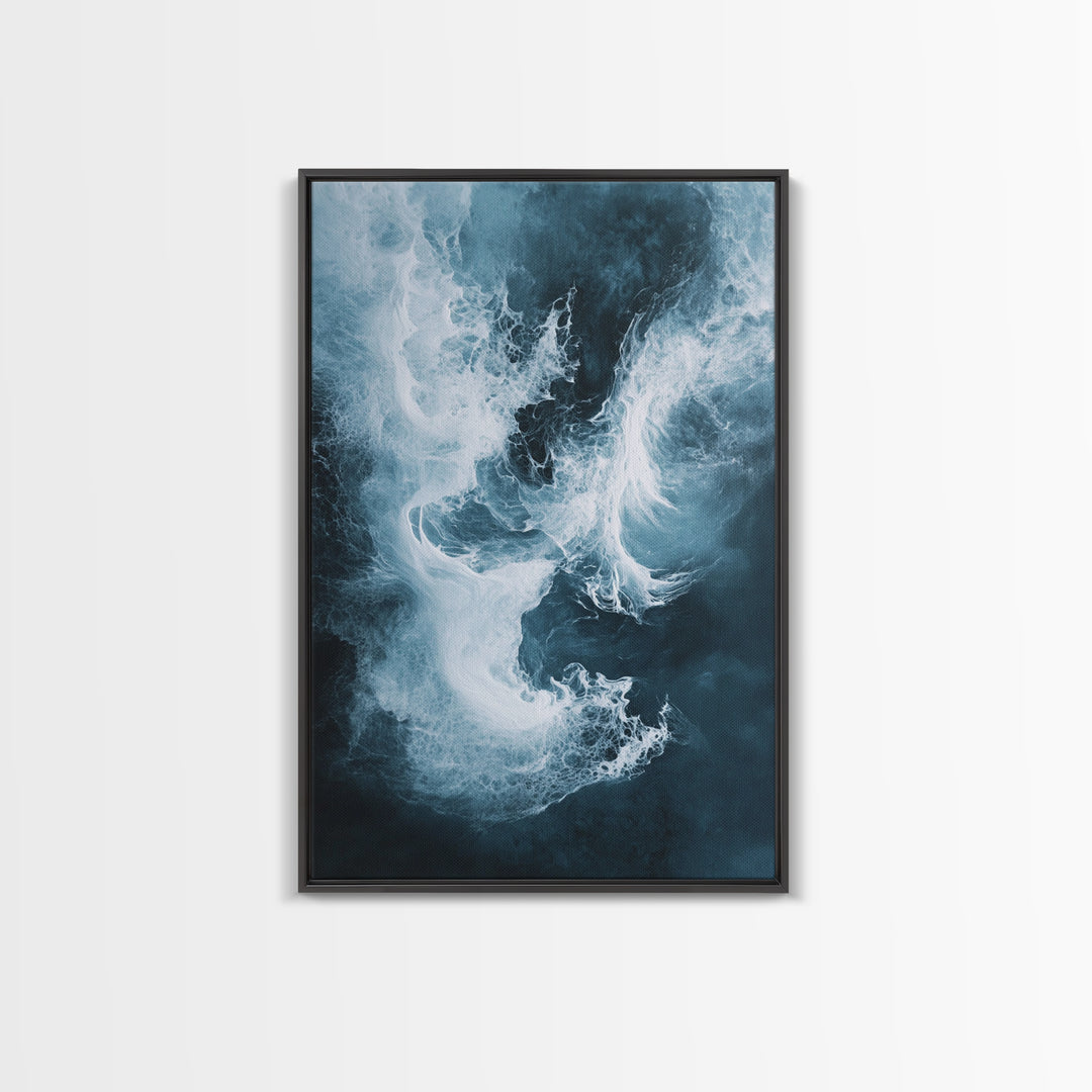 Abstract Ocean Mist Canvas Print | Modern Blue Wall Art | Fluid Painting | Minimalist Coastal Decor | Large Statement Artwork