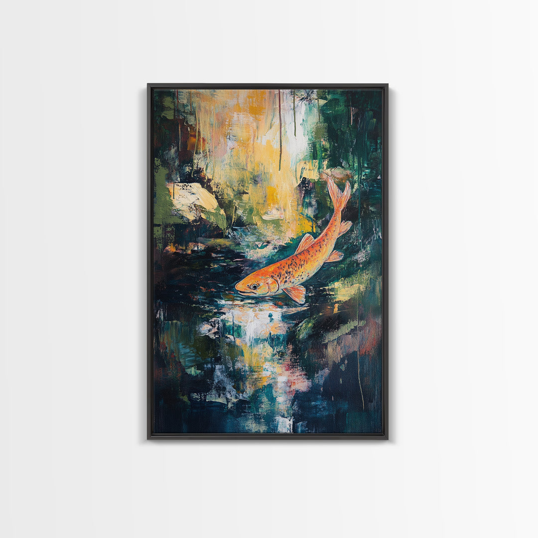 Abstract Koi Fish Painting Canvas Print Vibrant Water Art Modern Home Decor Zen Wall Art Office Nature Art Gift Meditation Artwork