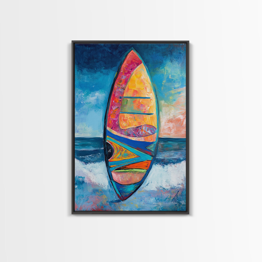 Colorful Surfboard Canvas Print Beach House Wall Art, Ocean Wave Painting, Coastal Decor, Tropical Art, Nautical Living Room Artwork