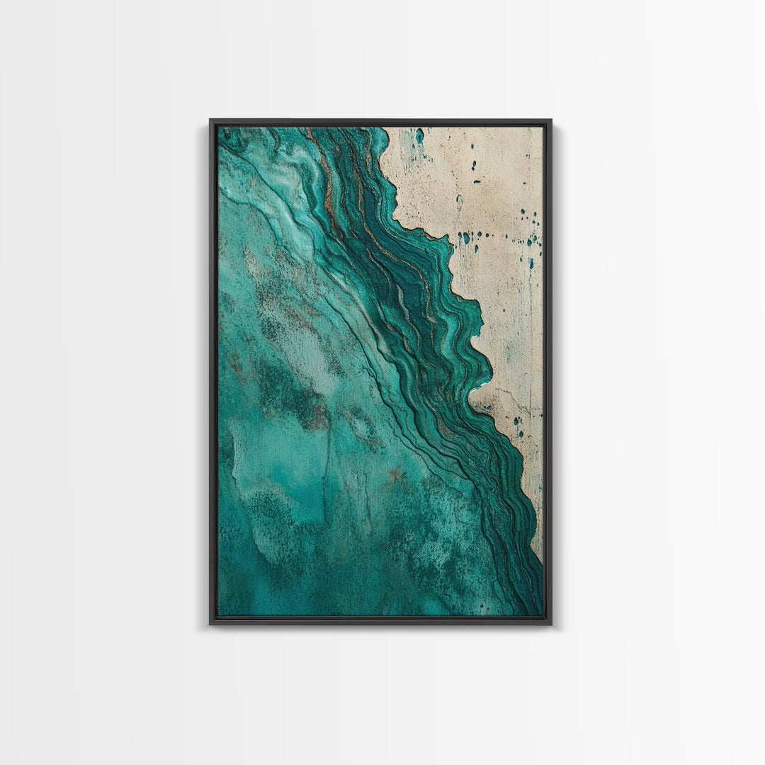 Abstract Turquoise Waves Canvas Print | Modern Wall Art | Fluid Acrylic Painting | Contemporary Home Decor | Office Art