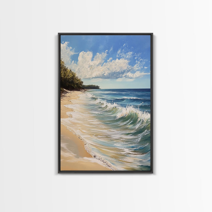 Beach Waves, Coastal Landscape Art, Nautical Wall Art, Above Bed Wall Art, Nautical Decor, Extra Wide Art, Framed Canvas Print
