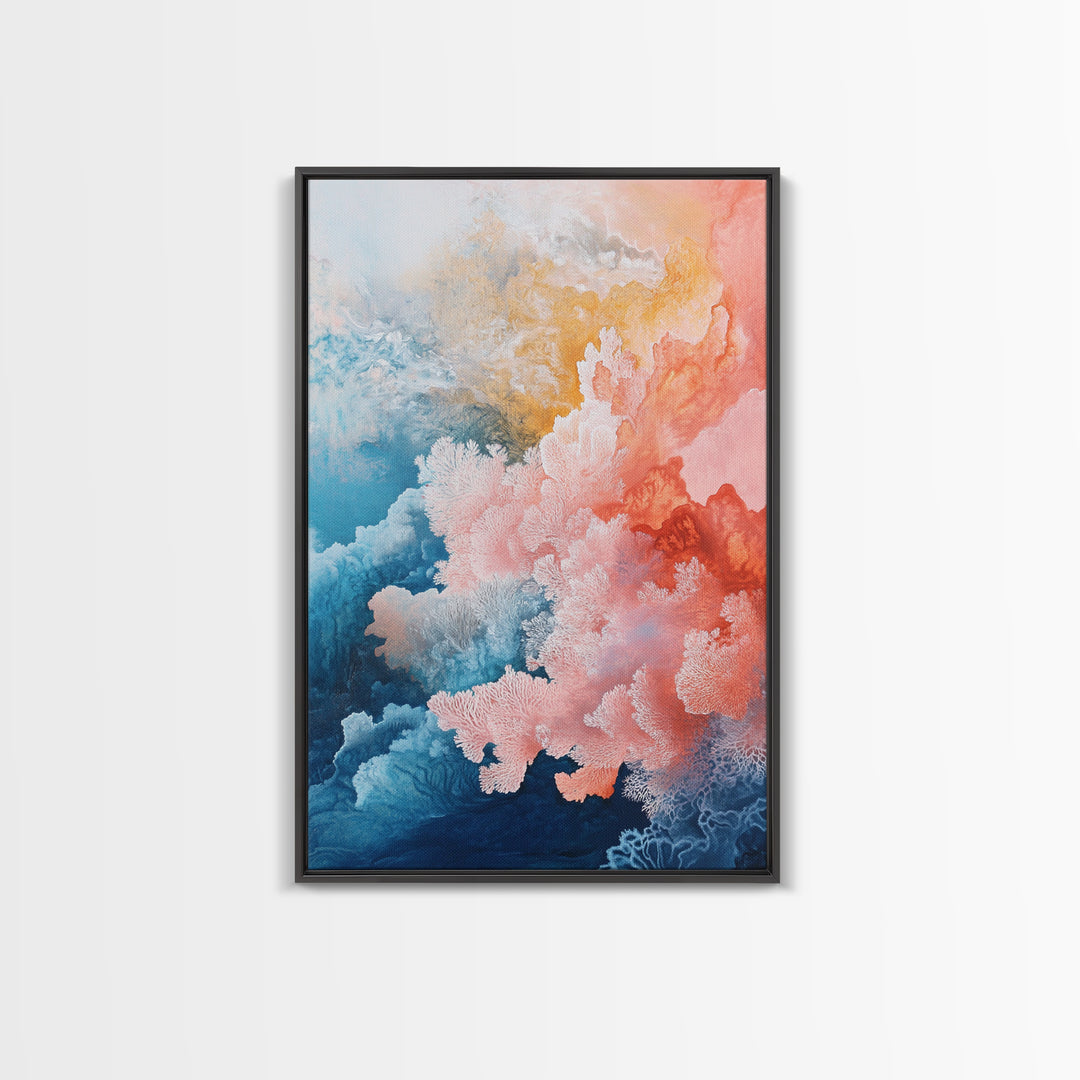 Coral Abstract, coastal landscape art, pink abstract art, botanical prints, nautical wall art, Framed Canvas Print, ocean-inspired decor