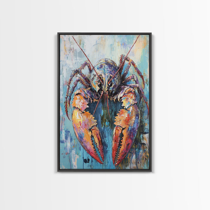crayfish painting, rustic wall art, framed canvas print, nautical decor, seafood kitchen art, Maine oil painting, farmhouse art