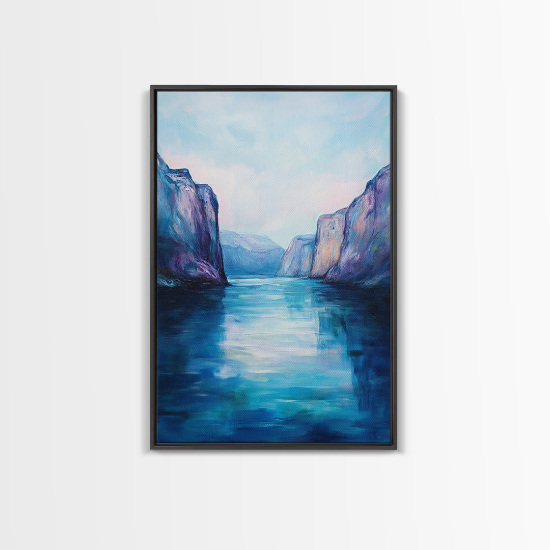 coastal landscape art, framed canvas print, nautical painting, seascape painting, blue and green wall art, ocean painting, gift idea