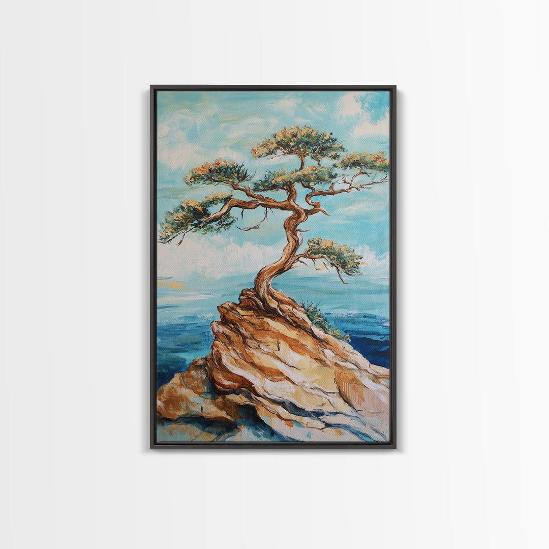 Bonsai Cliff, Pine Tree Art, Coastal Landscape Art, Nautical Decor, Coastal Wall Art, Canvas Print, Living Room Art, Gift Idea