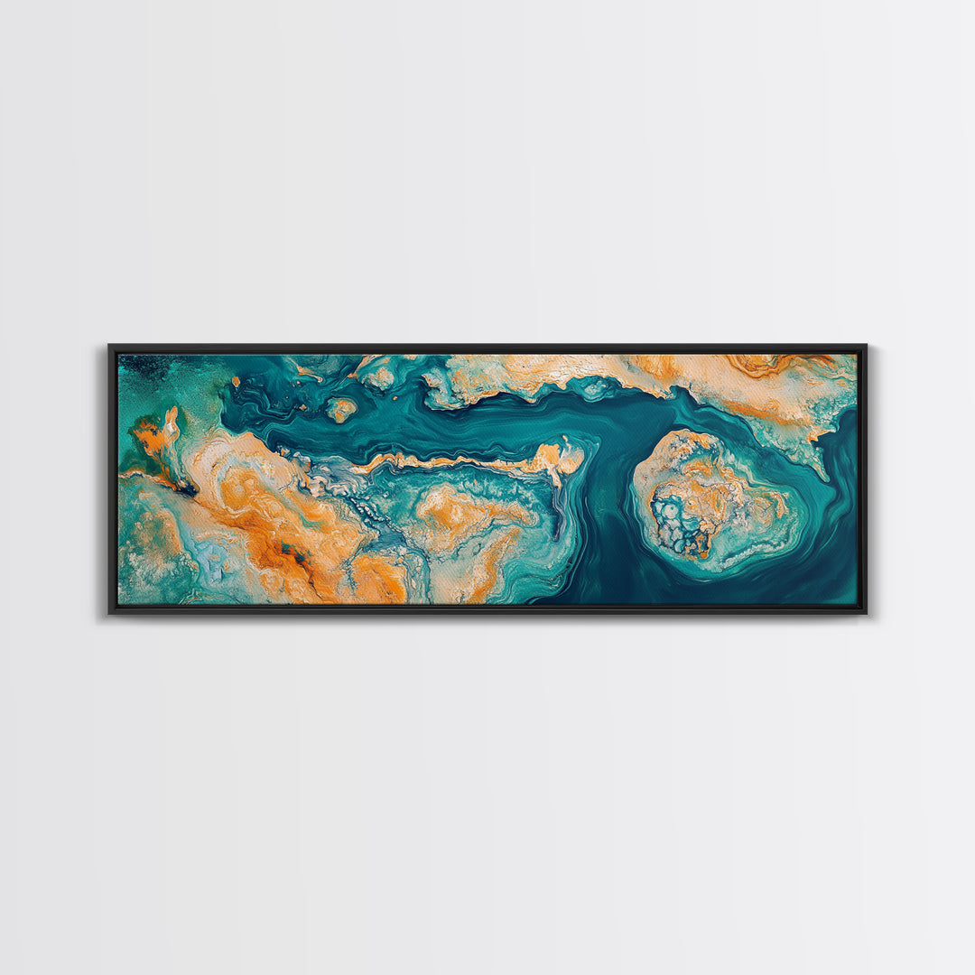 Abstract Ocean Map Painting, Modern Coastal Art, Nautical Wall Decor, Blue and Gold Artwork, Beach House Decor, Living Room Art