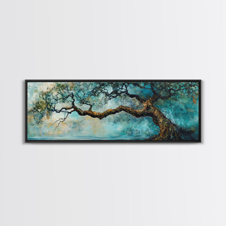 Ancient Oak Tree Framed Canvas Print - Moody Nature Wall Art, Dreamy Landscape Painting, Rustic Living Room Decor, Boho Tree Artwork