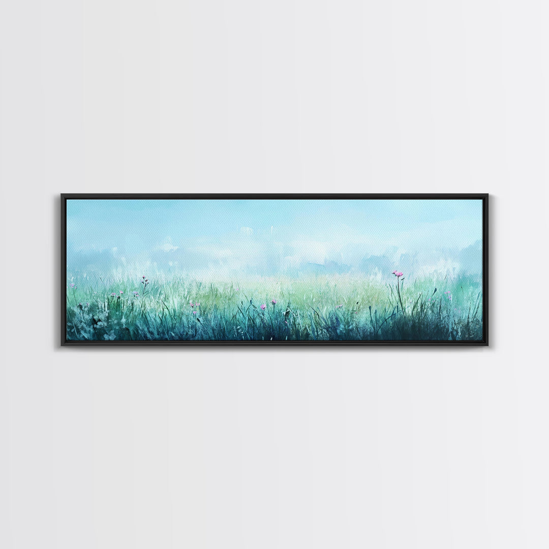 Dreamy Meadow Painting Framed Canvas Print - Soft Pastel Wildflower Art, Peaceful Nature Wall Decor, Bedroom BAesthetic, Gift Idea