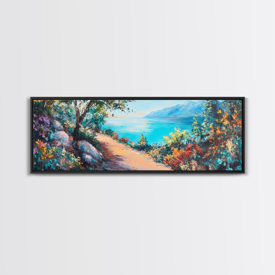 Coastal Pathway Painting Vibrant Beach Landscape Art Mediterranean Seaside Wall Decor Nature Artwork Living Room