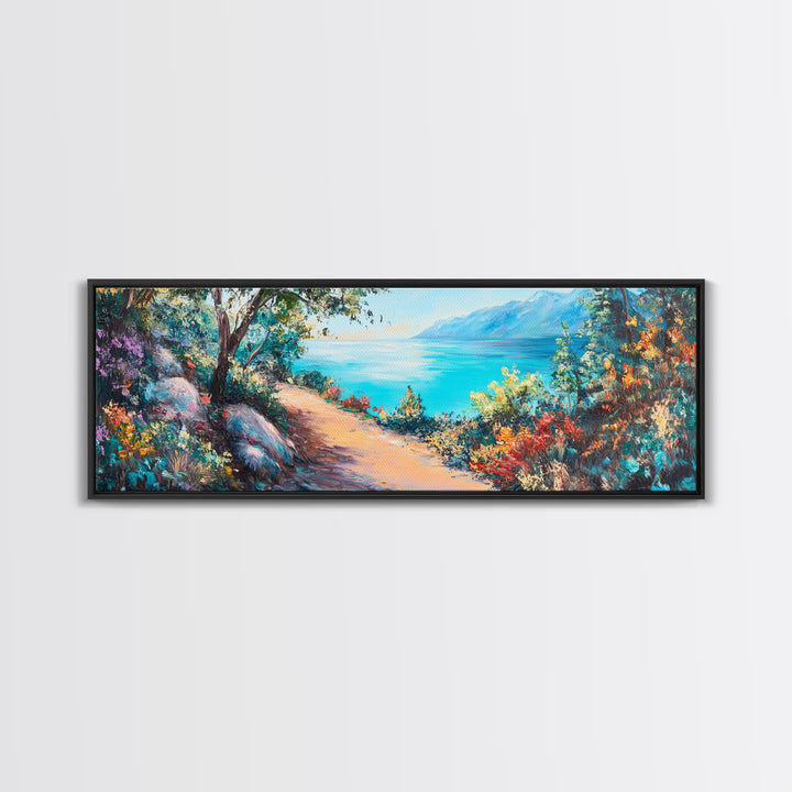 Coastal Pathway Painting Vibrant Beach Landscape Art Mediterranean Seaside Wall Decor Nature Artwork Living Room
