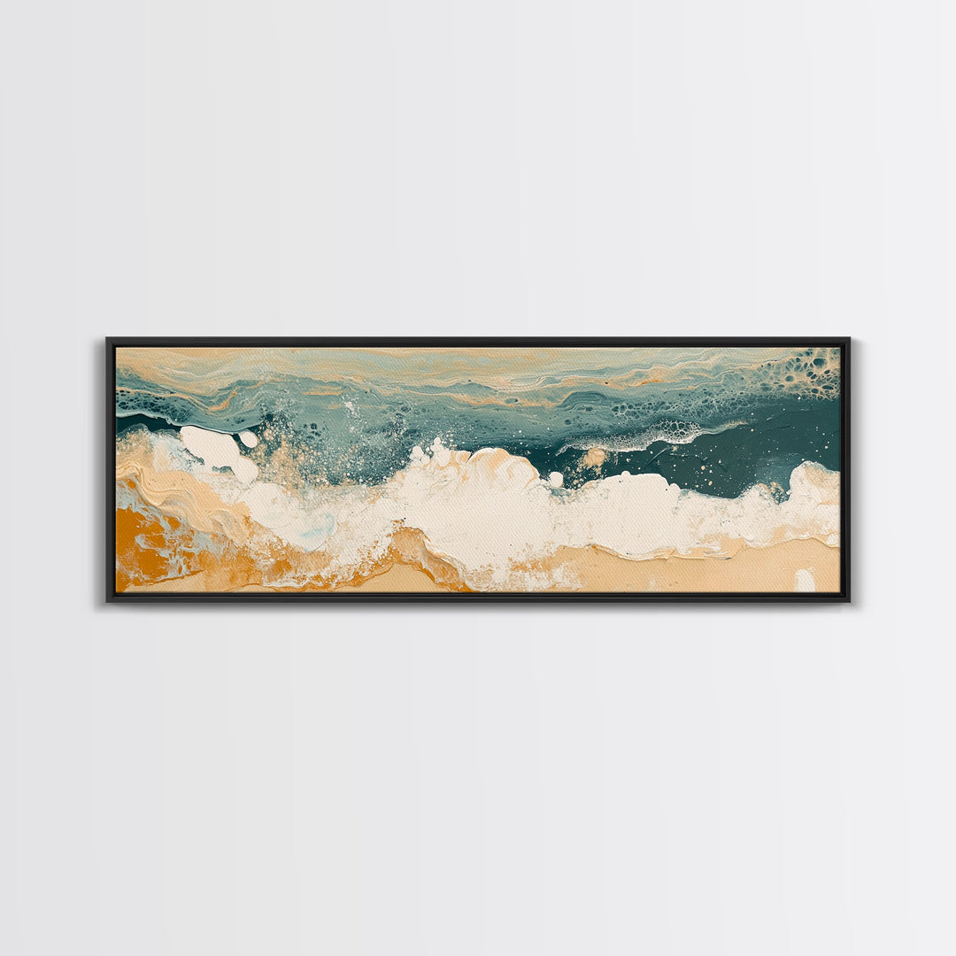 Abstract Ocean Waves Framed Canvas Print Coastal Wall Art, Beach House Decor, Modern Seascape, Large Wall Art, Minimalist Art