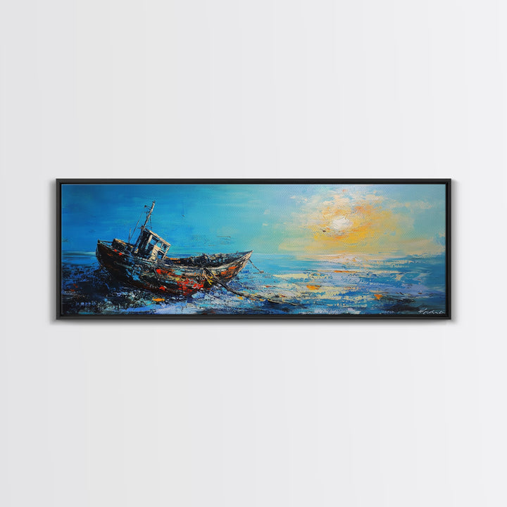 Abandoned Boat Canvas Print Nautical Wall Art, Coastal Decor, Seascape Painting, Ocean Inspired Artwork, Living Room Aesthetic