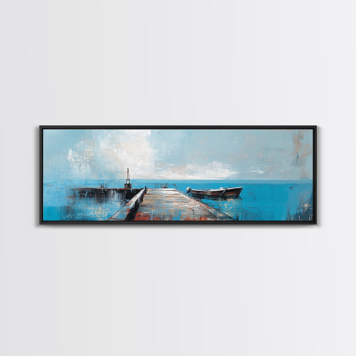 Ocean Pier, Blue Coastal Art, Nautical Wall Decor, Beach House Art, Living Room Wall Art, Seascape Painting, Canvas Print