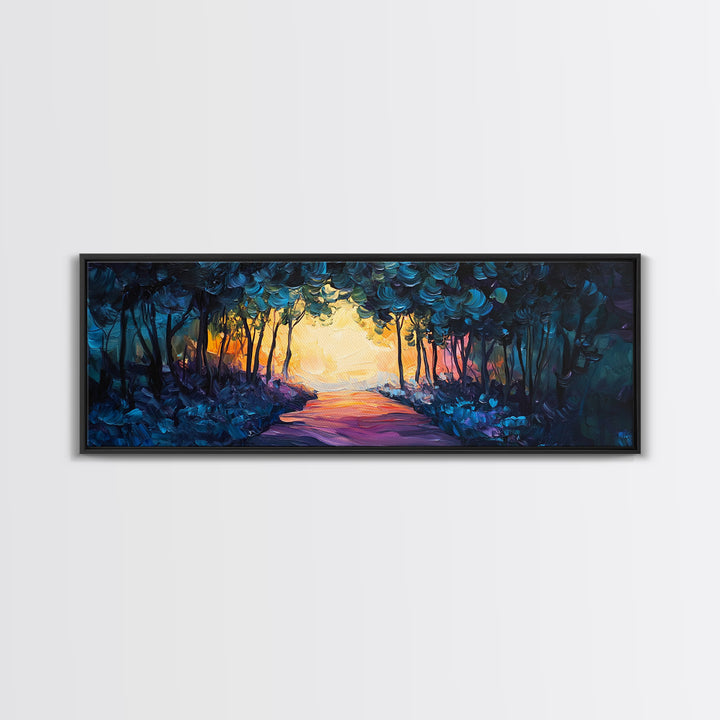 Enchanted Forest, Magical Nature Scene, Sunset Pathway Art, Mystical Landscape, Dreamy Wall Decor, Framed Canvas Print